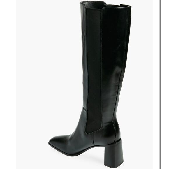Nordstrom Tyra Black Tall Knee High Boot Sz 9.5 Leather Pull-On Elastic Gore NIB - Picture 5 of 14
